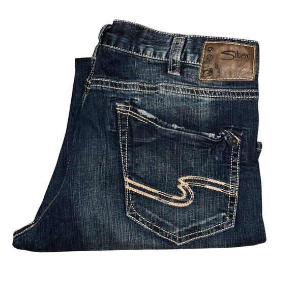 Silver Zac Straight Leg Jeans Mens 42 32 Medium Wash Distressed